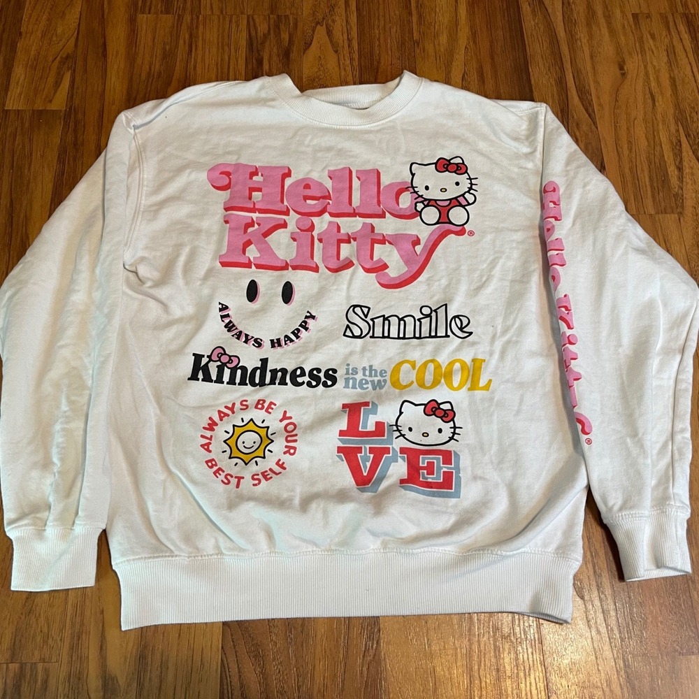 Hello Kitty Sanrio Sweatshirt XS White Graphic Kindness Pullover Cotton 2022